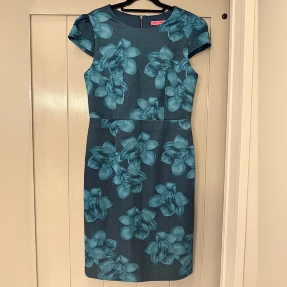 Betsey Johnson Blue Flower Cocktail Wedding Professional Workwear Dress 10 - Picture 1 of 12